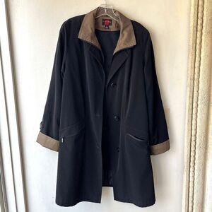 VTG 90s Gallery Black & Gold-Brown Contrast Trench Coat SZ L Minimalist / Capsul